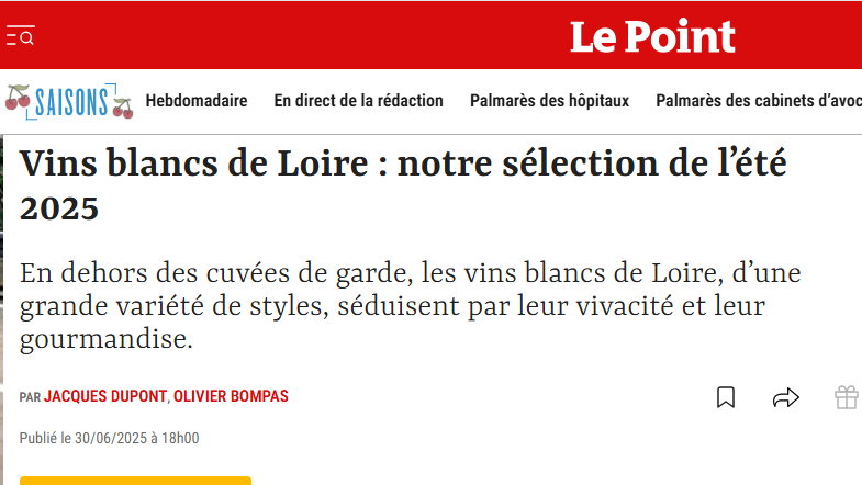 Le Point - Vins blancs de Loire : notre sélection de l’été 2025